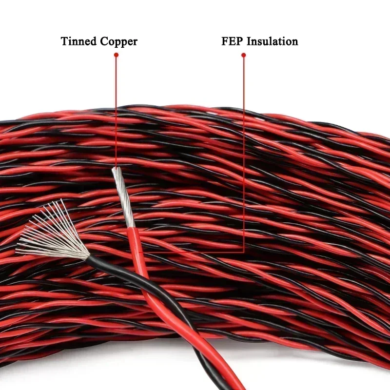 1/2/5/10/20m AFS200 PTFE Twisted Pair Cable 26/25/24/22/20/18/17/15/13AWG Electronic FEP Insulated Tinned Copper 2 pin Cable