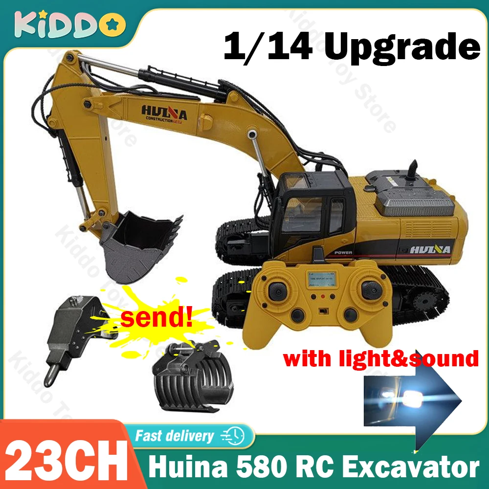 3 in 1 Huina 580 RC Excavator 23CH 1/14 Full Die-Case Matel Toys Engineering Truck with Light Professional Simulation Alloy Mode