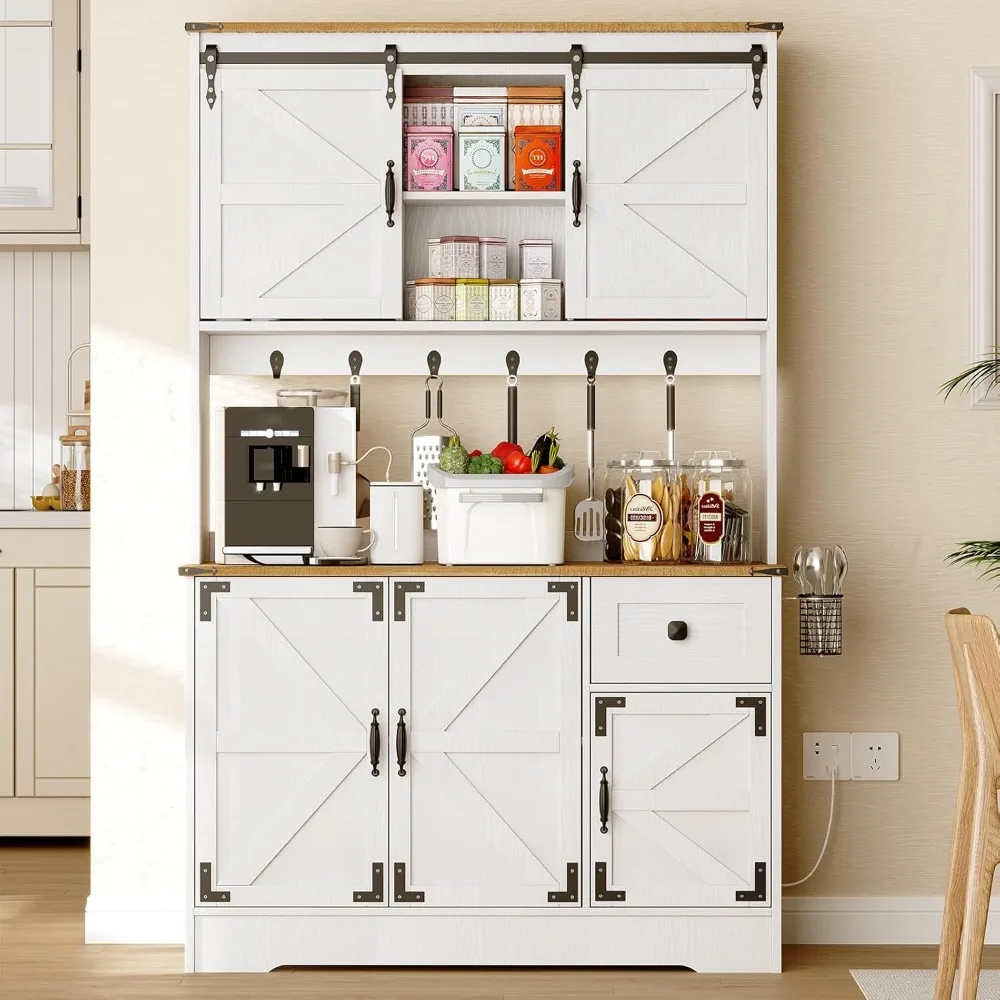 خزانة مخزن مع محطة شحن، خزانة تخزين مخزن المطبخ الطويلة مع حامل الميكروويف، خزانة مطبخ المزرعة مع Sto