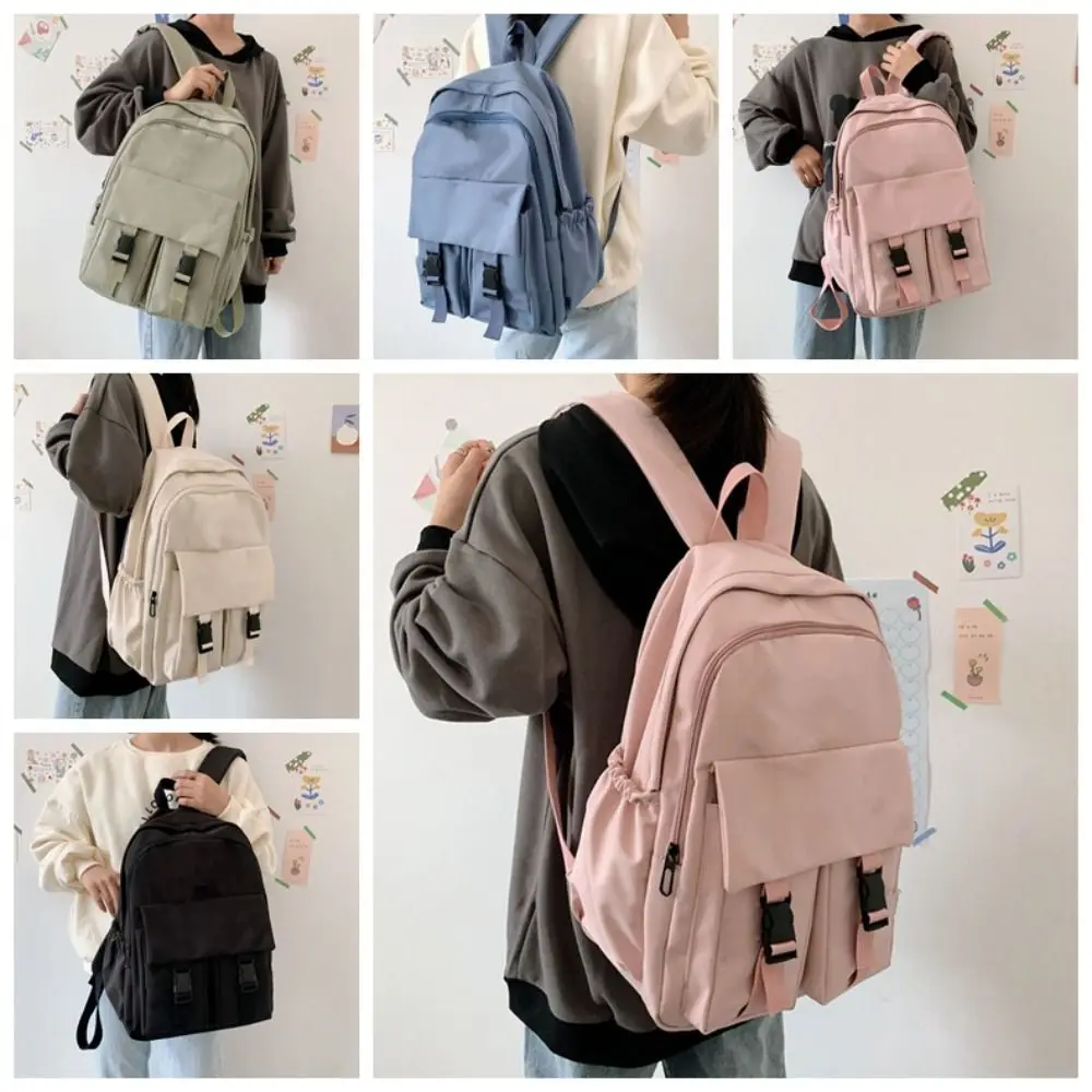 

Cute Nylon Harajuku Backpacks Korean Style Large Capacity Canvas School Bag Solid Color Streetwear Shoulder Bag Outdoor