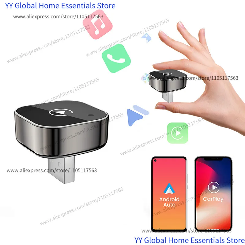 Adaptador Inalámbrico 2 en 1 para CarPlay y Android Auto: Conversión de Cableado a Inalámbrico para Navegación en el Auto, Plug&Play para iPhone y Android