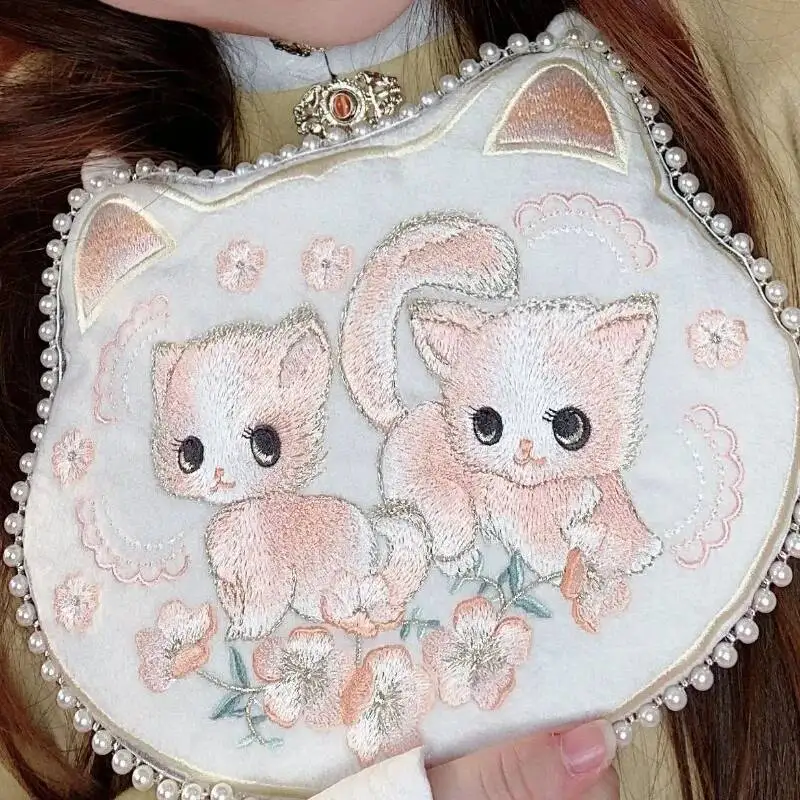 Sweet Lolita Style Cat Embroidery Messenger Bag Ancient Style Hanfu Bag Cosplay Princess Vintage Chinese Handbag Purse Wallet 4