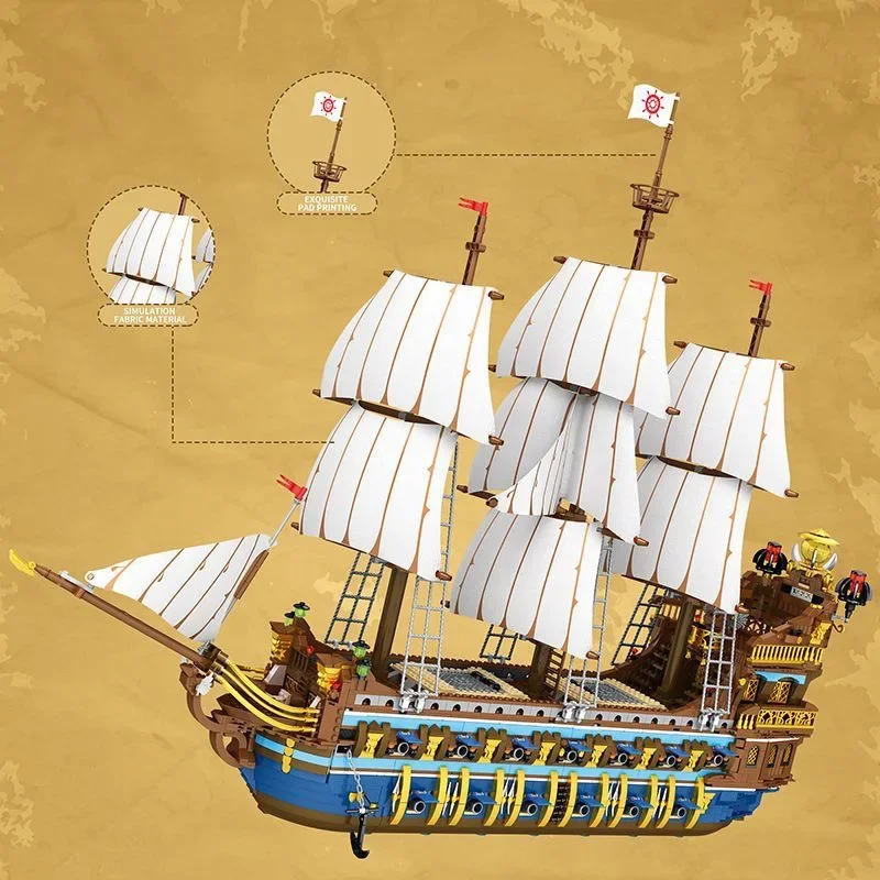 Reobrix 66011 The Royal Fleet The Sun Pirate Ship Model MOC Brick Small Particle Assembly Toys Building Blocks Gift For Boys - view 4