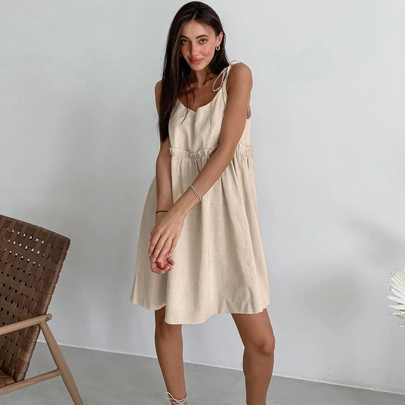 TARUXY-Robe de soirée en coton et lin pour femme, tenue sexy à lacets et bretelles spaghetti