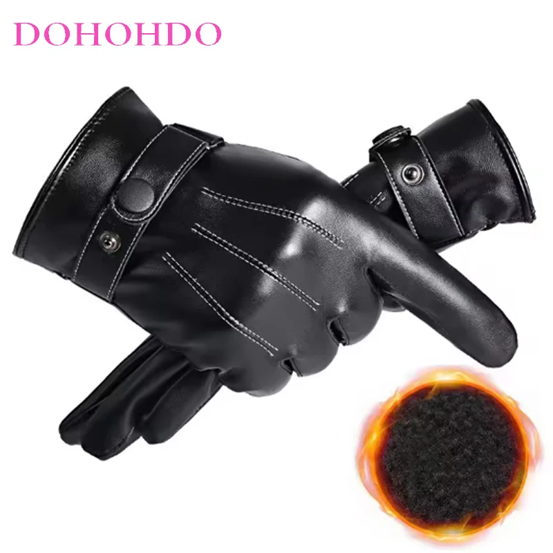 

Touch-screen Leather Gloves Winter Gloves Men Outdoors Driving Riding Thick Warm Cotton Gloves Black Gloves Guantes Para Motos