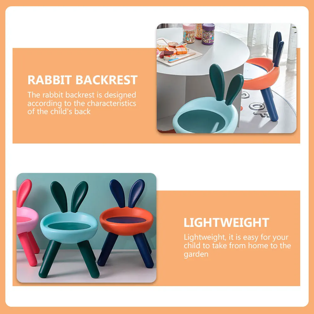 Back Chair with Rabbit Design Anti-Fall Sturdy Triangle Legs Lightweight Portable Plastic Stool for Home Garden