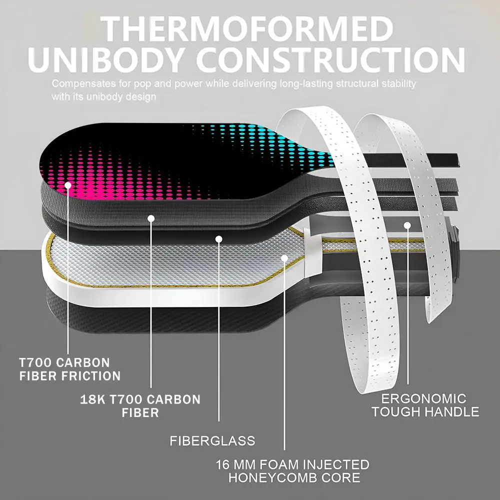 مجموعة مجداف كرة البيسبول الشبكية الأنيقة المعتمدة من USAPA T700 من ألياف الكربون Unibody مشكل حراريًا مع قوة ودبوس أساسي على شكل قرص العسل 16 مم #5