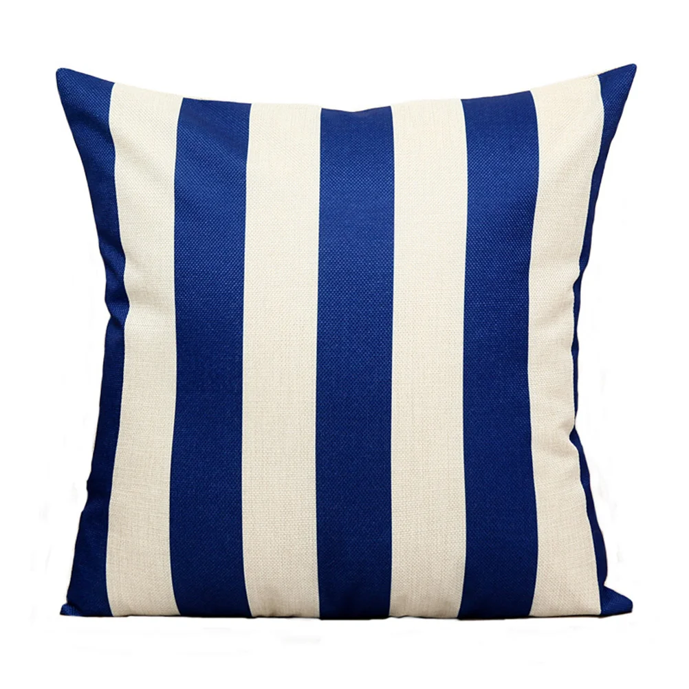 

1Pcs Throw Pillow Cover Sofa Cushion Case Dark Blue 45x45cm Stripes Pattern Linen Pillowcase Home Decoration Throw Pillow Cover
