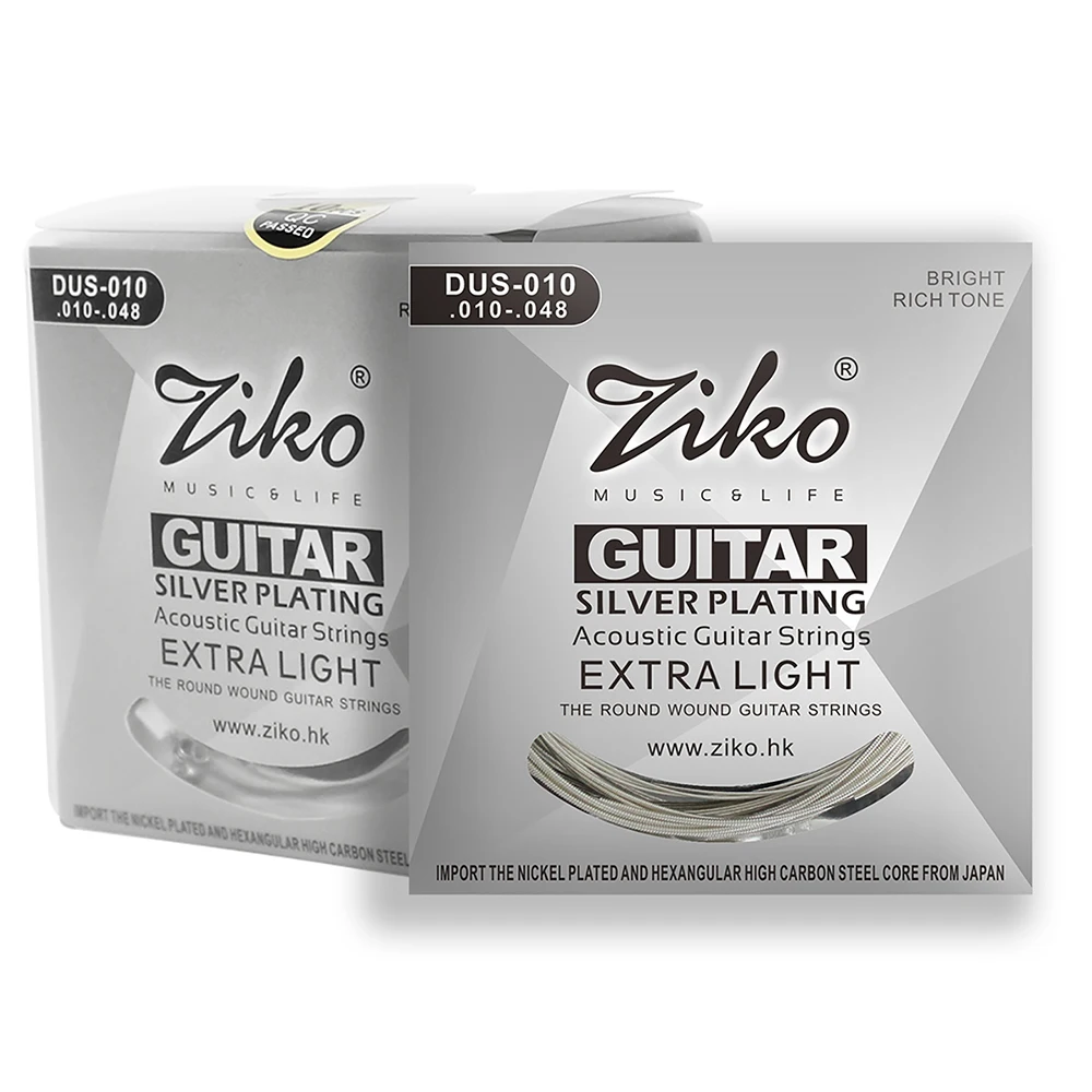 Ziko Acoustic Guitar Strings Hexagon Carbon Steel Core Silver Plating Acoustic Folk Guitar Strings Guitar Accessories DUS-010