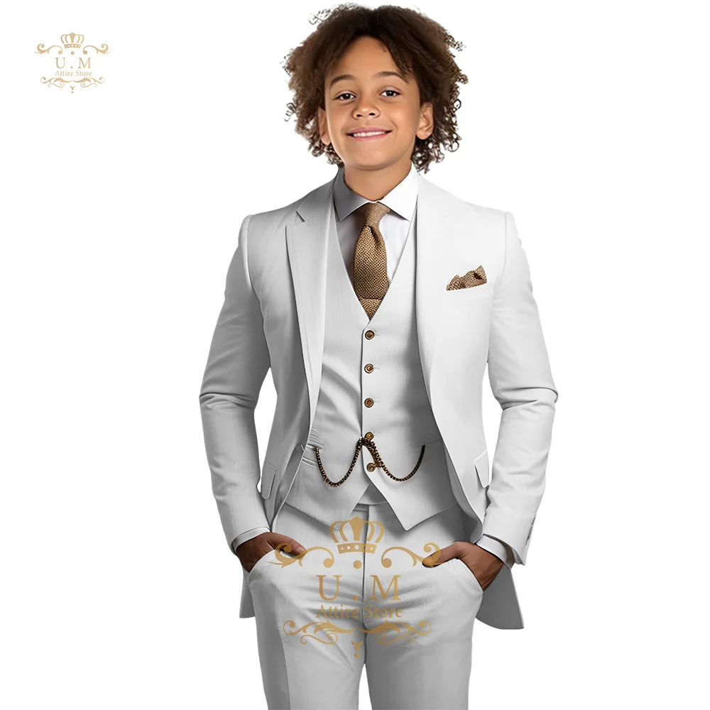 Khaki boys' 3-piece suit (jacket vest pants) notch lapel single-breasted classic kids tuxedo birthday wedding pageboy prom party