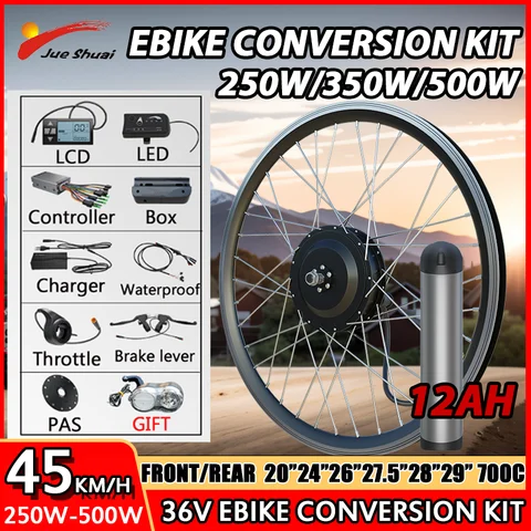 전기 자전거 변환 키트, 전기 자전거 12A 리튬 배터리, 36V, 250-500W 허브 모터, 전면 후면 20