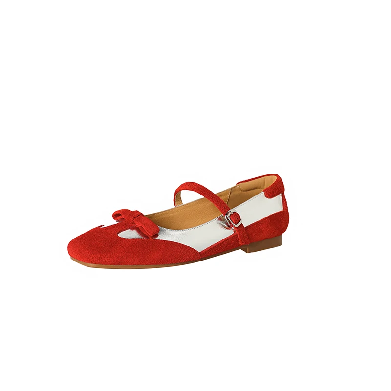 Fashion Genuine Leather round Toe Low Heel Mary Jane Single Shoes Women  Casual Loafers Ballet  Shoes Work Flats