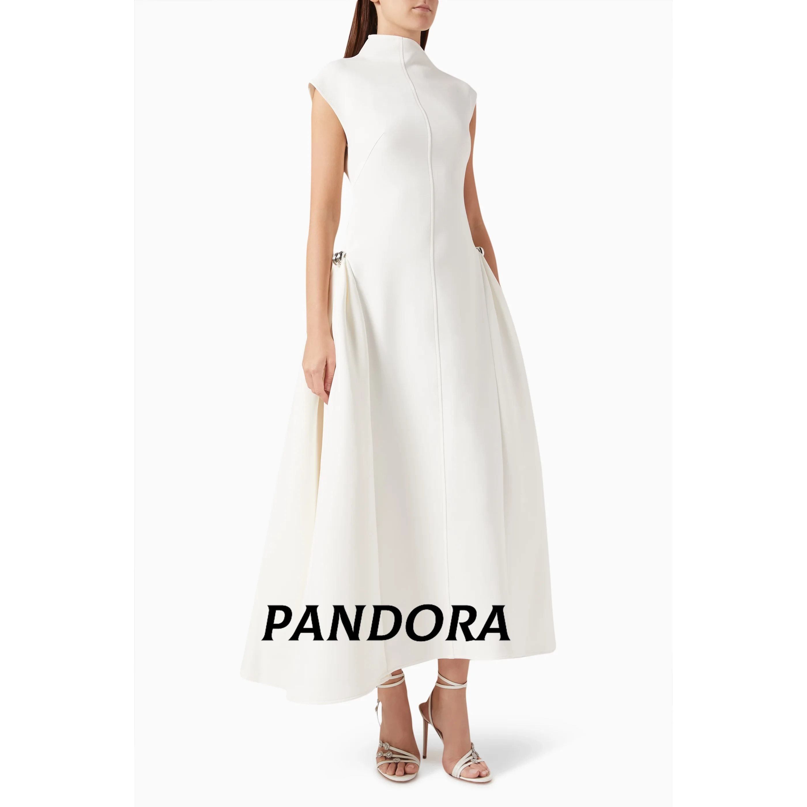Pandora-Robe de Bal Trapèze Personnalisée pour Femme, Col Haut Ivoire, Longueur Rincée, Robe de Soirée Plissée, Élégante, 2025