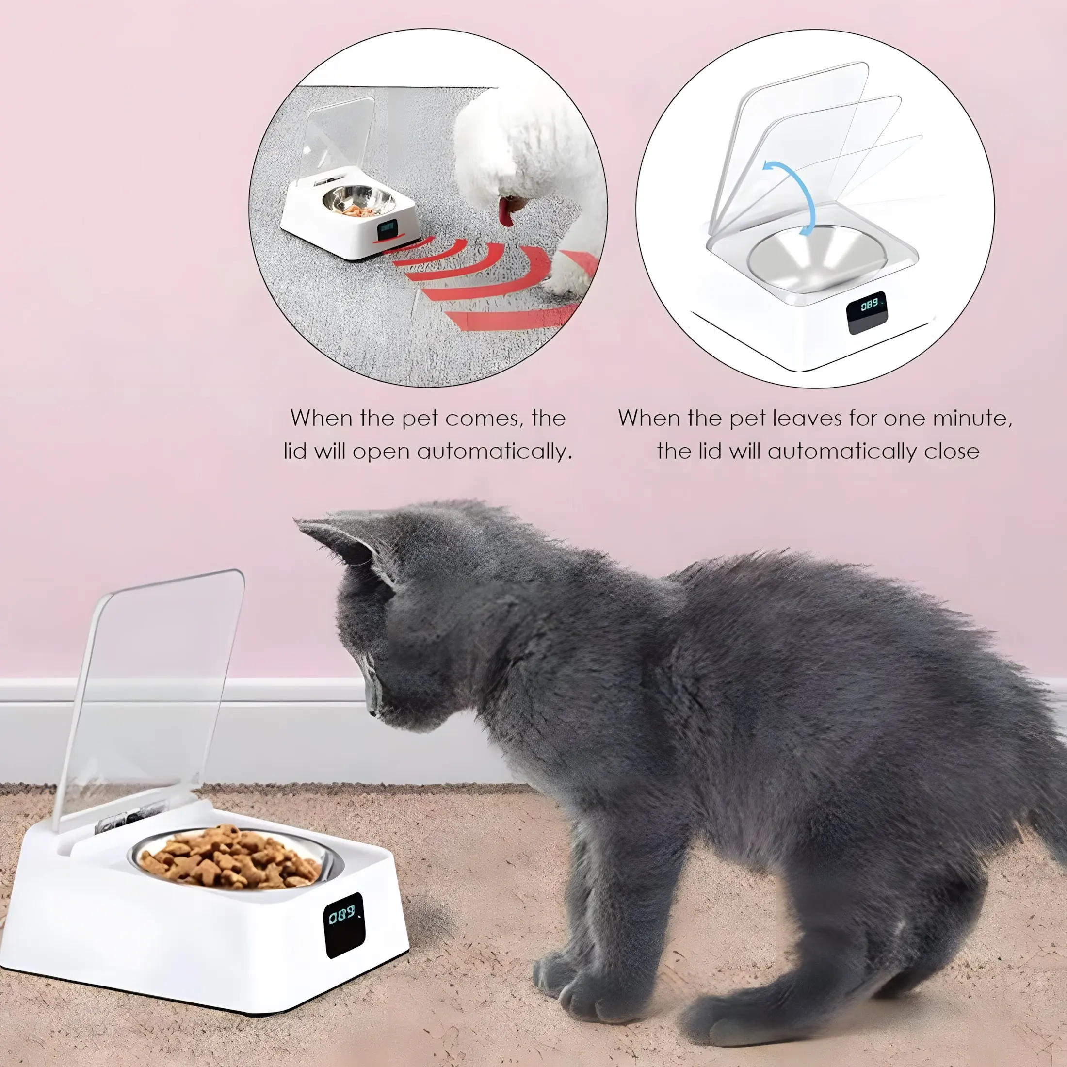 Smart 350ml Pet Feeder Bowl with Infrared Sensor Auto-Open Cover Automatic Feeder Anti-mouse Moisture-proof Cat Food Dispenser