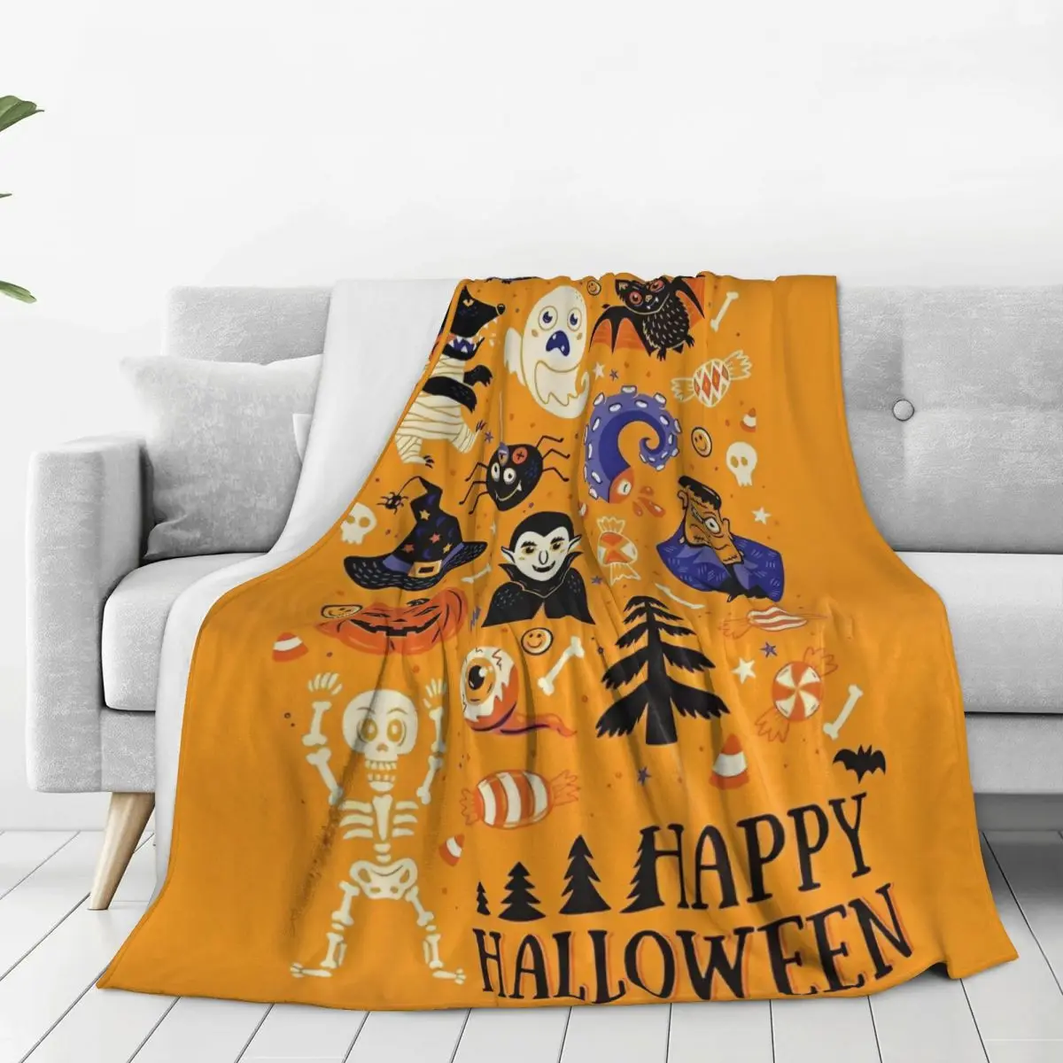 Halloween Villains Cartoon Flannel Blanket Soft Warm Throw Blanket for Outdoor Decorative Fashion Bedspread Sofa Bed Cover