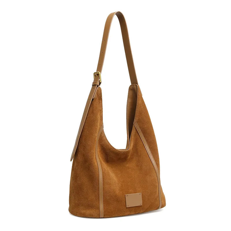 

Autumn and Winter Retro Suede Cowhide Leather Underarm Bags Simple Large Capacity Bucket Shoulder Bag Women's Commute Handbag