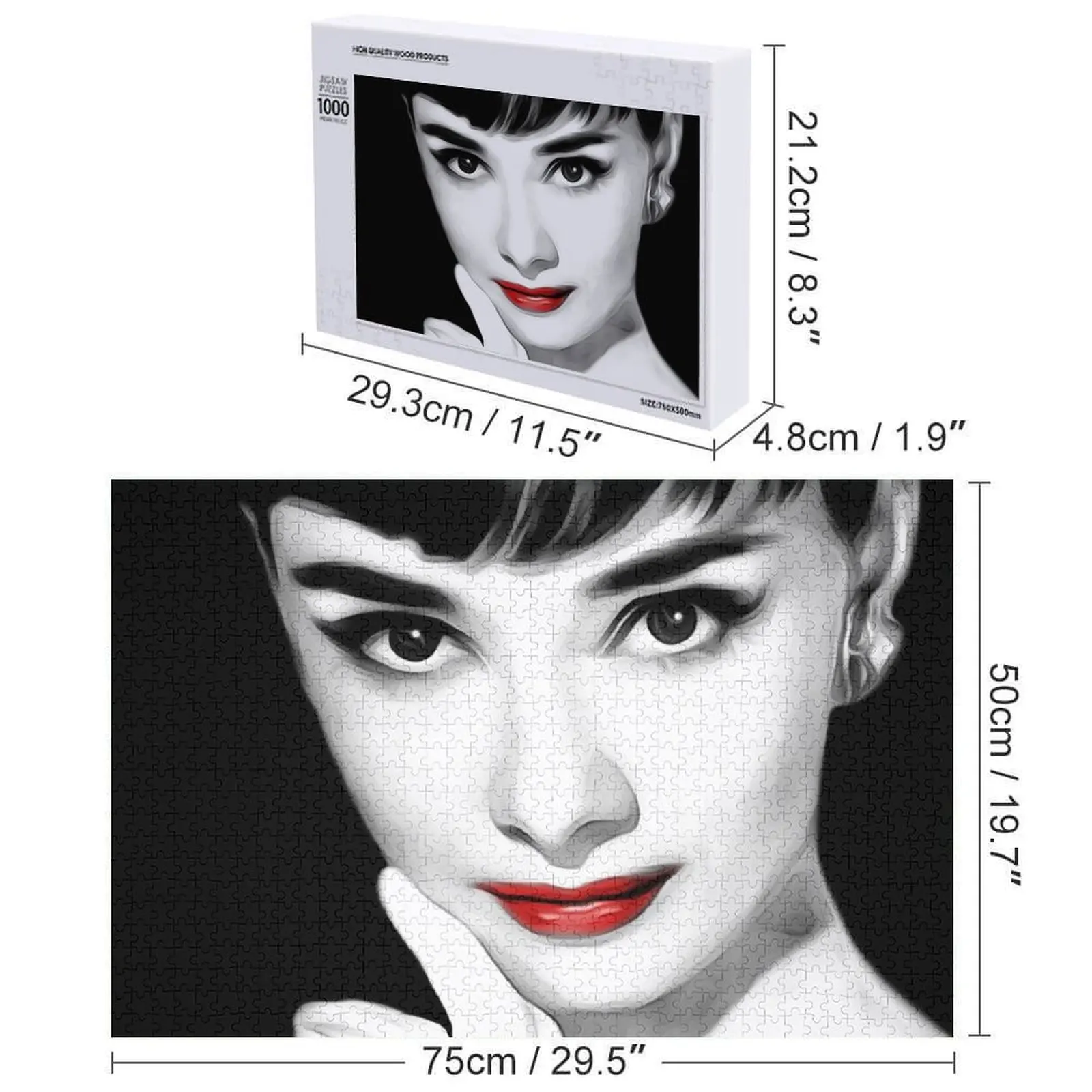 จิ๊กซอว์รูปปากออเดรย์ เฮปเบิร์น สำหรับผู้ใหญ่ กล่องไม้ เกมปริศนาสำหรับเด็ก