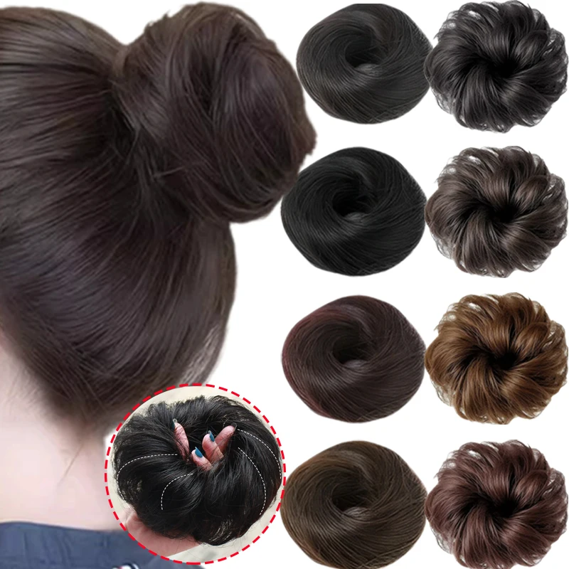 אופנה שיער סינתטי לחמניה שיער צבעוני מתולתל לחמניה מבולגן scrunchies updo שיער נשים נפח שוליים