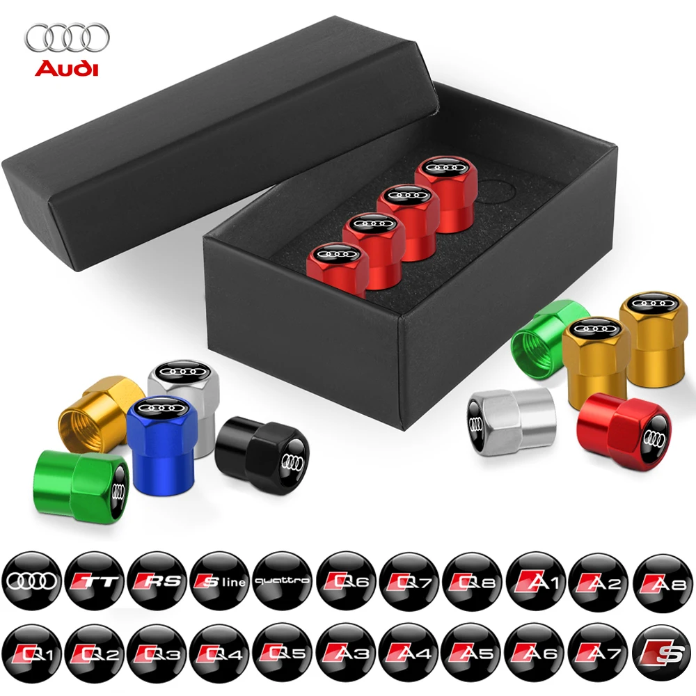 Car Styling 3D Aluminum Metal Car Wheel Tire Valve Cap Cover for AUDI RS S SLINE A3 A6 Q3 quattro Q7 TT A1 A2 A3 A8 A7 S3 S4 S6