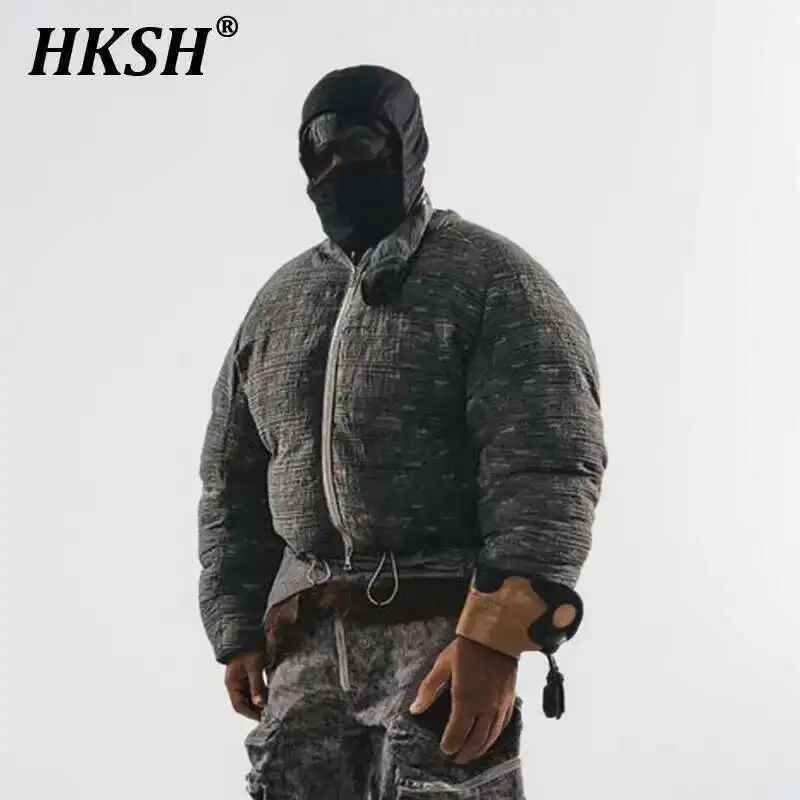 

HKSH Autumn Winter New Waste Soil Style Thickened Warm Silhouette Short Down Jacket Retractable Mouth Jacquard Distressed HK3368