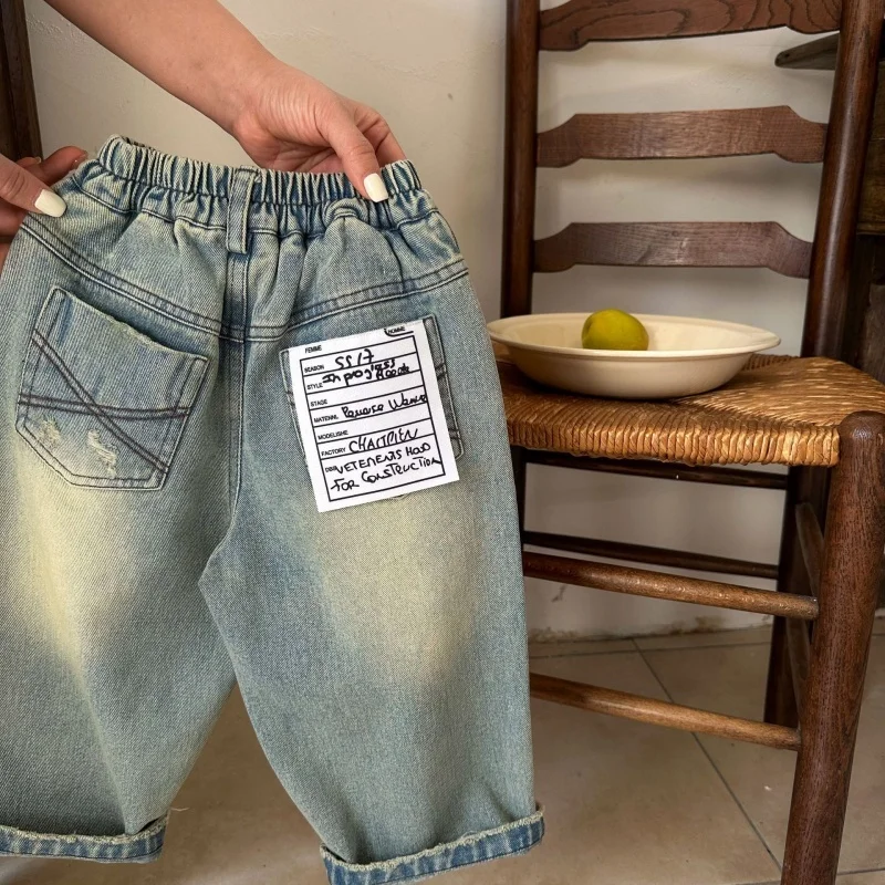 Jeans retrò per bambini Pantaloni dritti larghi Pantaloni a gamba larga per ragazzi e ragazze 2025 Nuovi pantaloni tascabili in denim per bambini primavera autunno