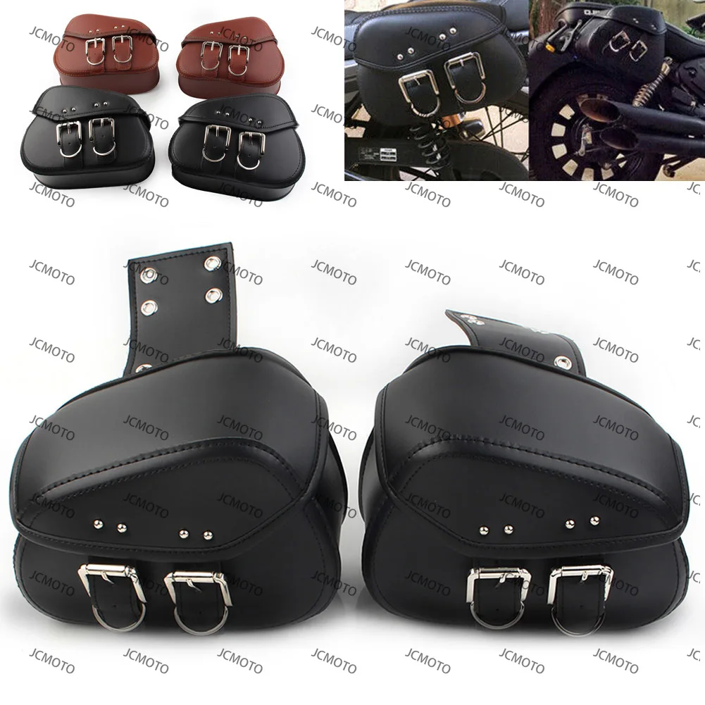 

Universal For Harley Sportster Dyna 2Pcs Motorcycle PU Leather Saddle Bags Side Luggage Tool Bag