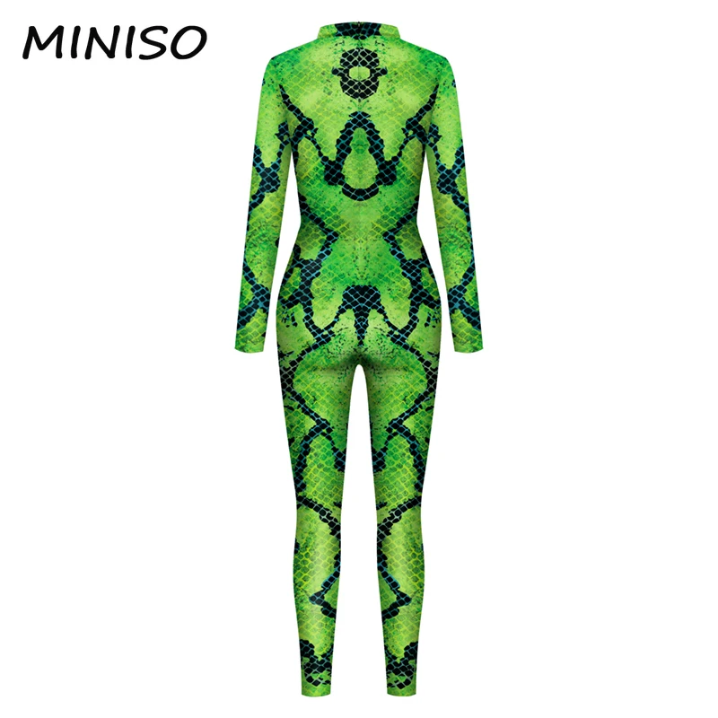 MINISO Cosplay Women Halloween Costumes Outfits Animal Frog Pattern 3D Printing Jumpsuits Fancy Dress Zentai Bodysuits