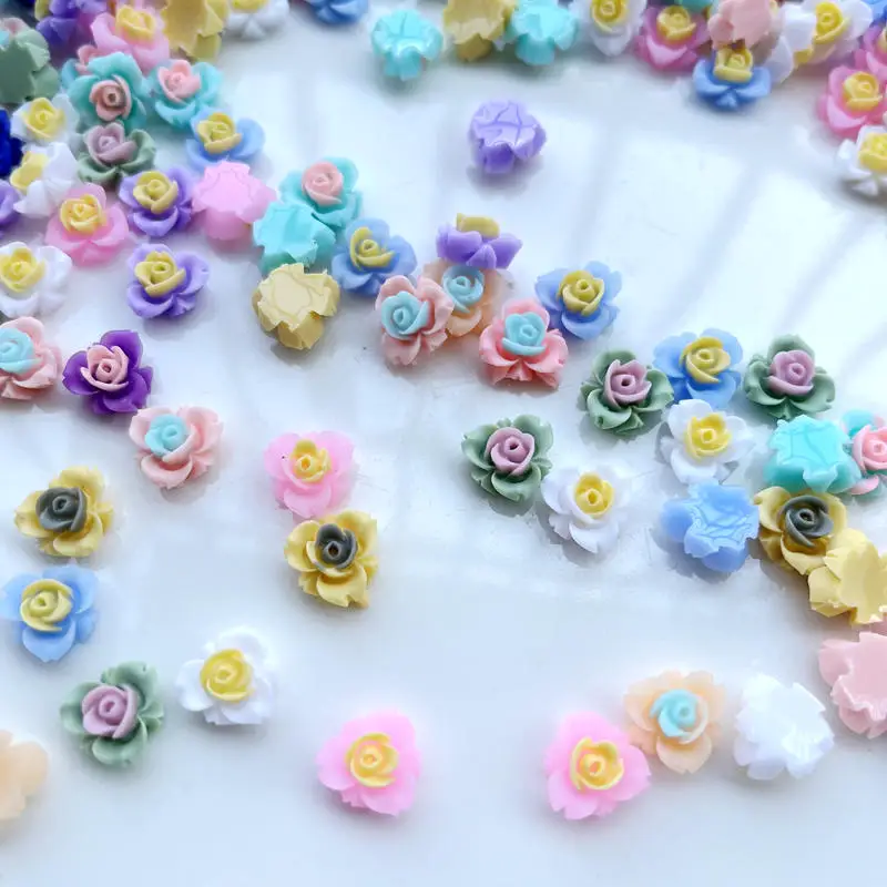 50pcs new flower shaped resin decorative flat back jewelry DIY wedding decoration mini flower mobile phone flat back