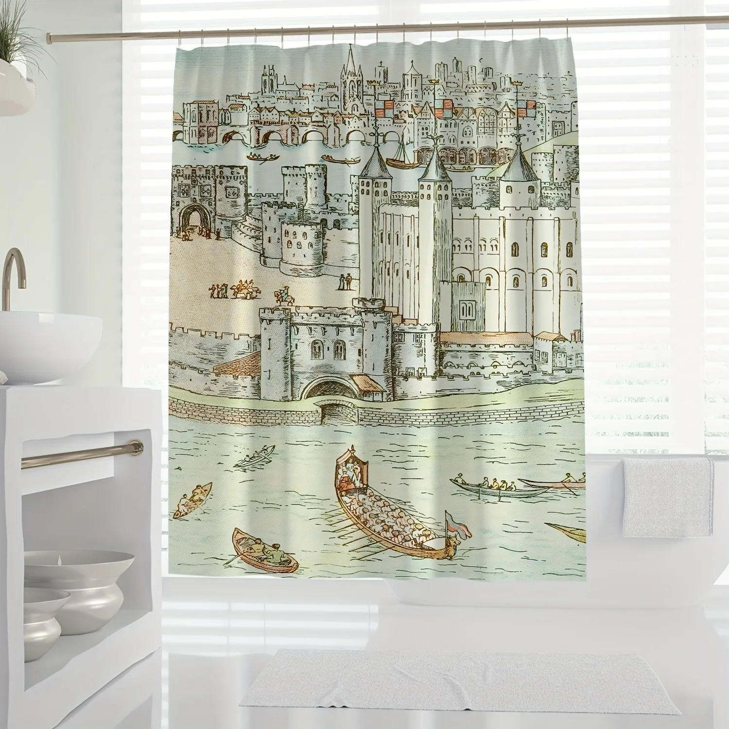 

Ретро ручная роспись средневековый городской пейзаж занавеска для душа моющаяся грязеотталкивающая насадка для душа водонепроницаемая полиэстеровая занавеска для ванны