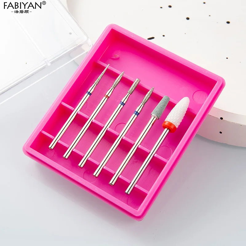 6 unids/set fresa para manicura piedra de cuarzo cerámica diamante arena brocas para uñas accesorios y herramientas para máquina pulidora