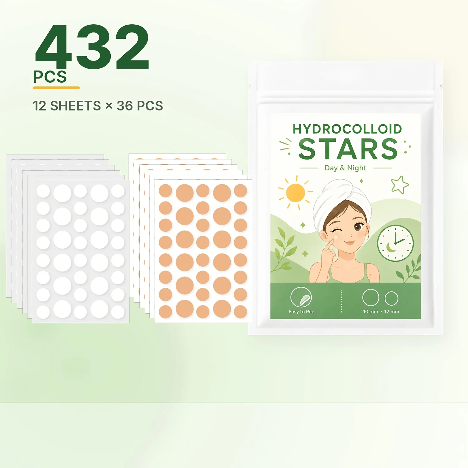 432PCS Hydrocolloid Pimple Patches, Round Face Stickers, Beige Tone Facial Patches, Decorative Makeup Stickers for Daily Use