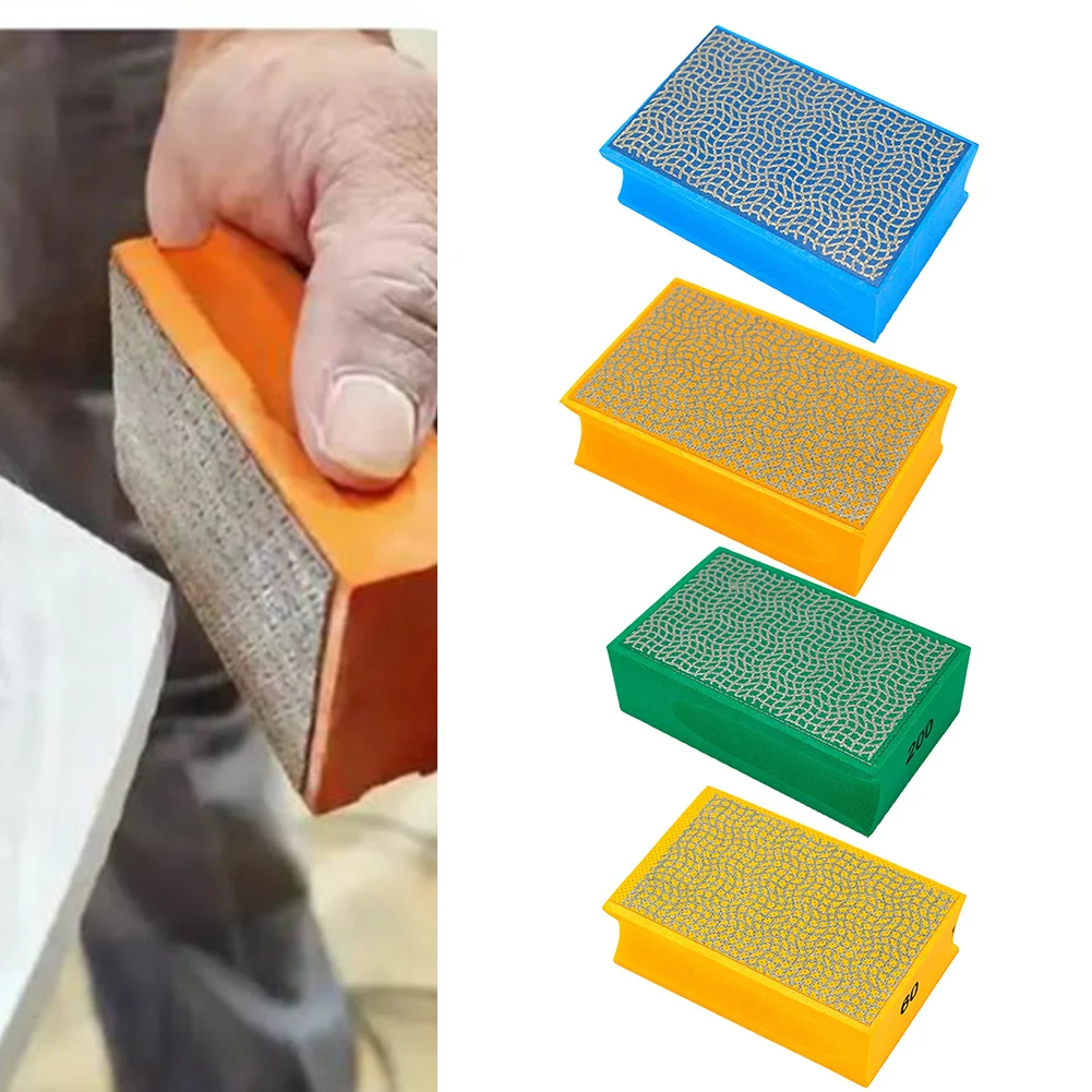 1pc 60/100/ 200/400# Grit Electroplating Sanding Block Handheld Polishing Pads For Wood Glass Marble Metal Polishing Grinding