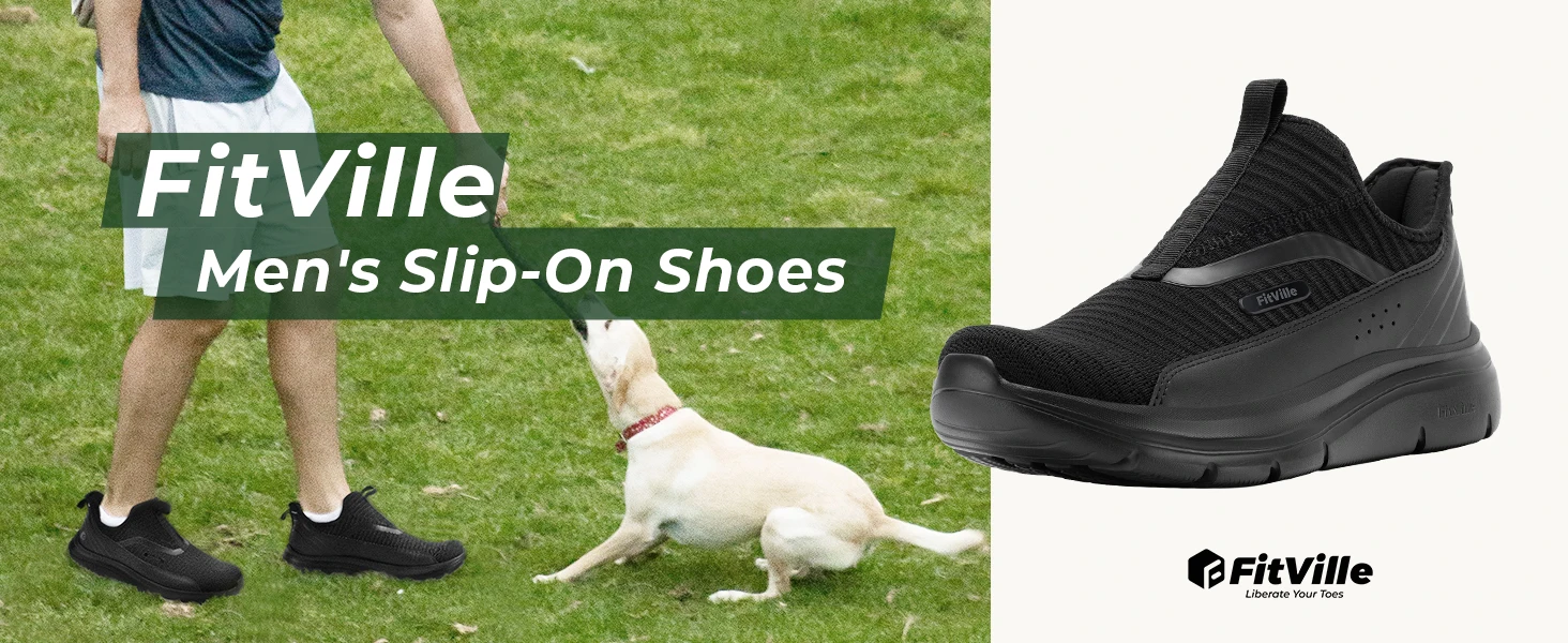 FitVille Herren-Slip-On-Sneaker mit breiter Passform, leichte, atmungsaktive Lauf- und Walkingschuhe, hochelastische Sportschuhe für breite Füße – Detail 1