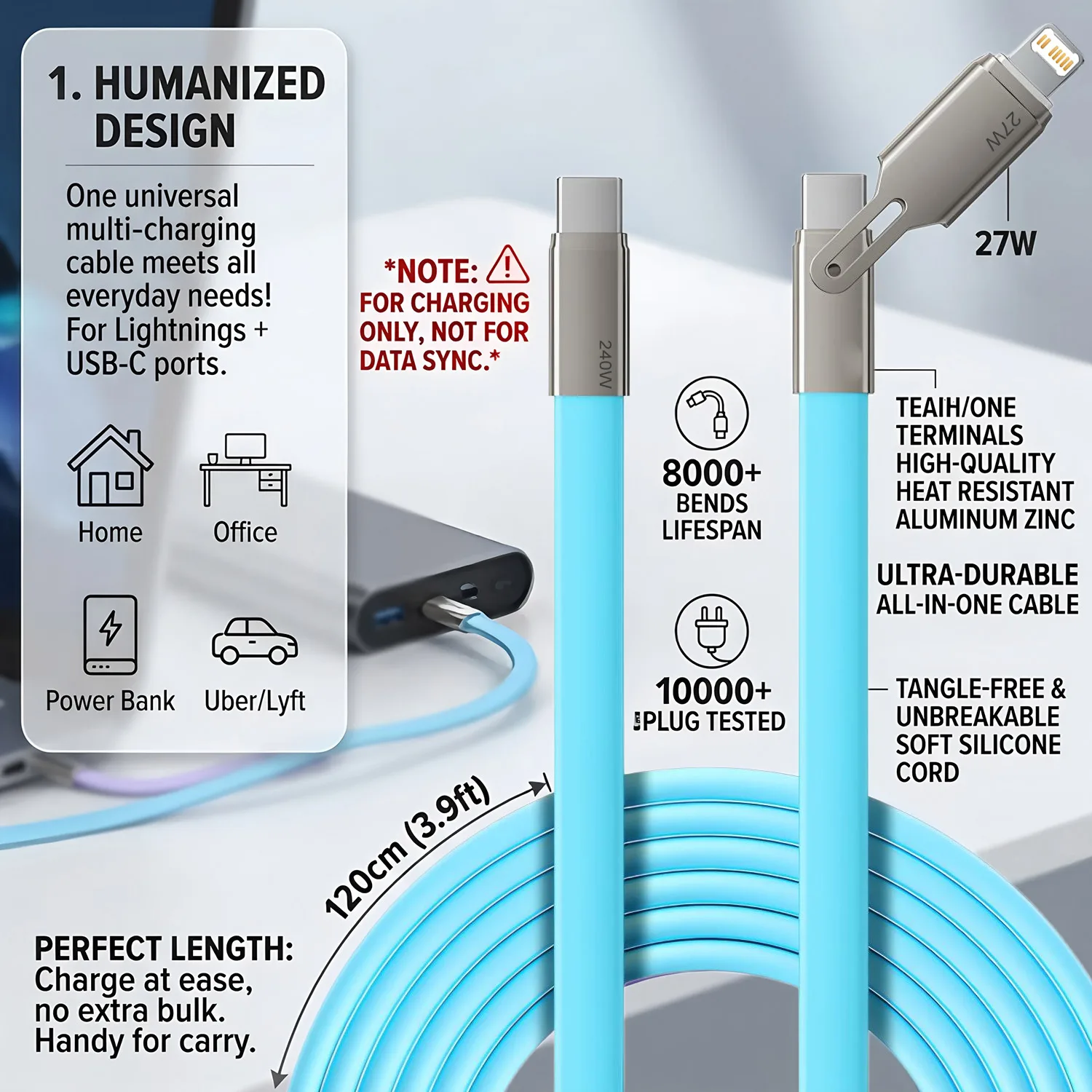 240W PD Type C Fast Charging Cable 2-in-1 Data Cable USB-C Charge Wire For iPhone Macbook Xiaomi Samsung PD To Type-C IOS Cable