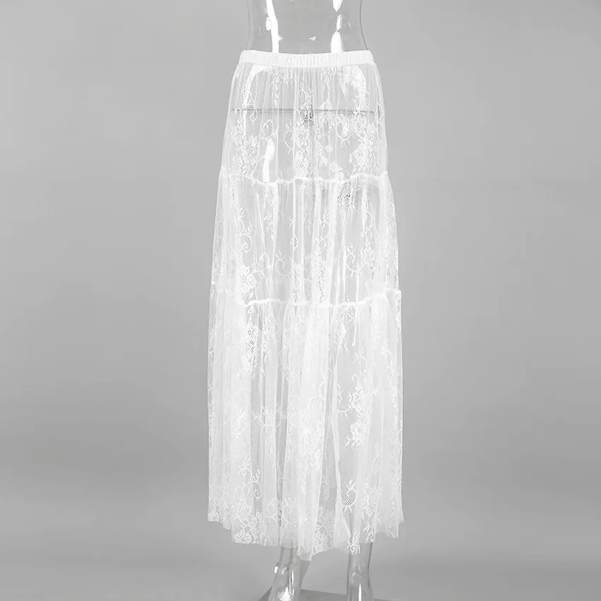 Jupe longue noire Sexy en dentelle transparente, taille haute, nouvelle mode européenne et américaine, exportation transfrontalière pour femmes, 2025