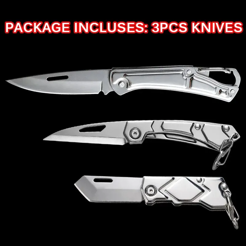 3PCS Pocket Folding Fruit Knife Set, Stainless Steel Outdoor Knife with Non-slip Handle for Kitchen Accessories Box Opener