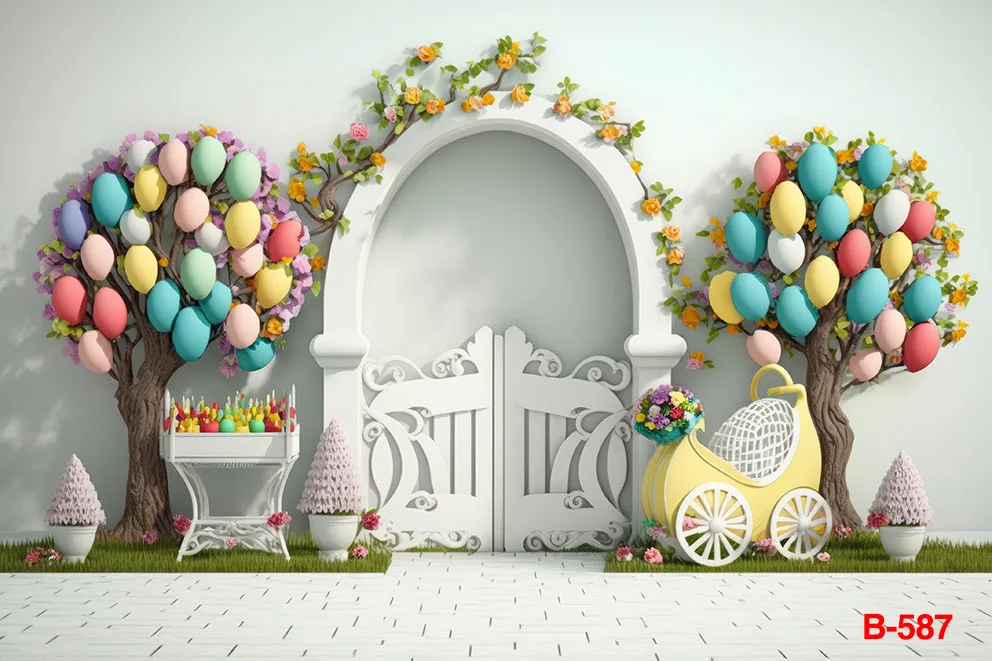 Spring Natural Scenic Backgrounds Easter Theme Eggs Trees Bunny Floral Birthday Photographic Supplies Newborn Backdrops Banner