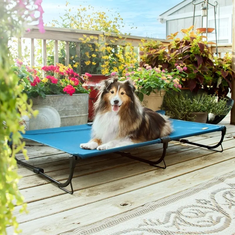 Folding Raised Dog Bed, Large Outdoor Elevated Dog Bed, Cooling Beds, Chew Proof   Bed, Portable, Heavy Duty Up