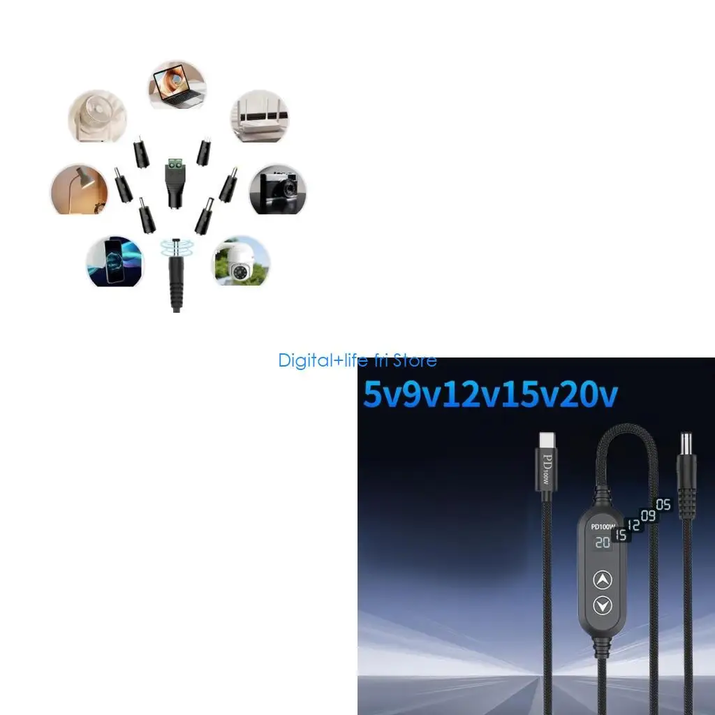 E06D Multiple Power USB Type C To DC5.5 100W Fast Data Transfer Braided Line With 5V-20V Selection 28 Adapters