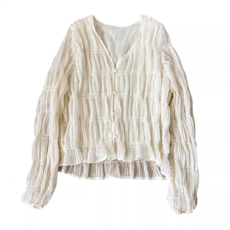 Women's Clothing Gentle Long Sleeves Blouse Summer New Product Thin Style Single Breasted V-neck Shirt Tops Women Jacket