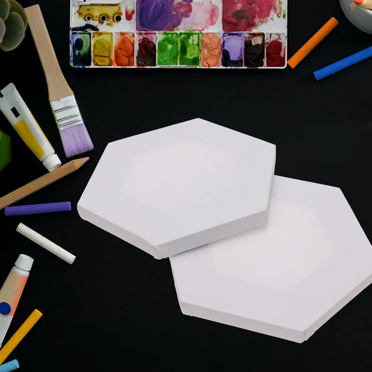 2Pcs Oil Painting Panel Irregular Hexagon Cotton Drawing Board Durable Creative Canvas for Artists Students 20cm