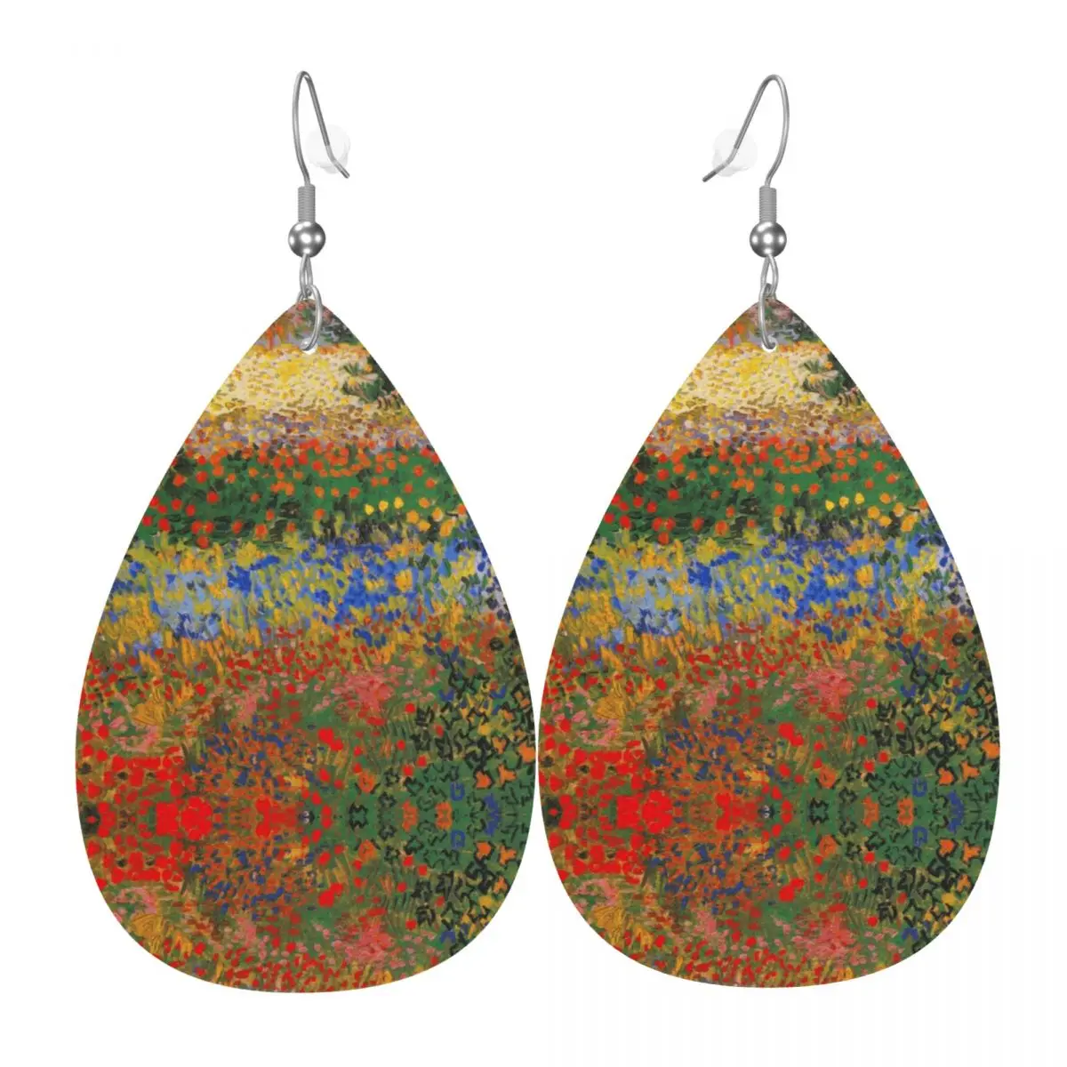 

Custom Flower Garden Painting By Vincent Van Gogh Leather Teardrop Earrings For Women Jewelry Accessories For Valentine's Day