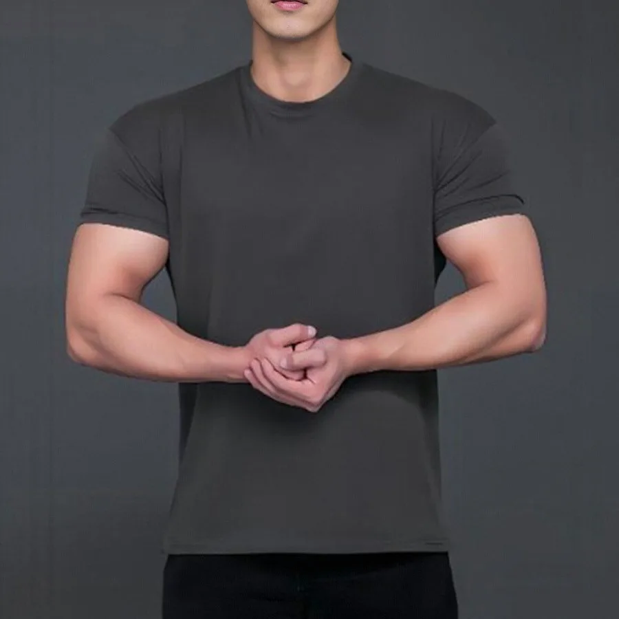 

2024 Korean Quick Dry Men Running T-shirt Sports Top Gym Training Shirt Breathable Jogging Casual Golf Ttraning Sportswear