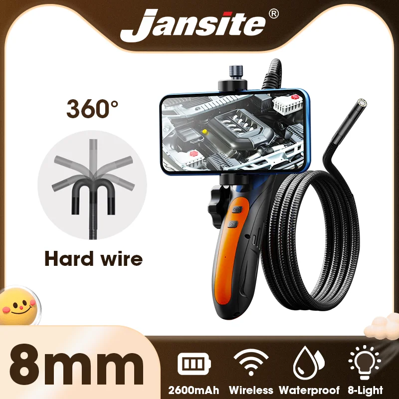 8.0MM Endoscope Camera IP68 Waterproof 8 LEDs Adjustable for IOS Android Flexible Inspection Borescope Cameras Automotive tools