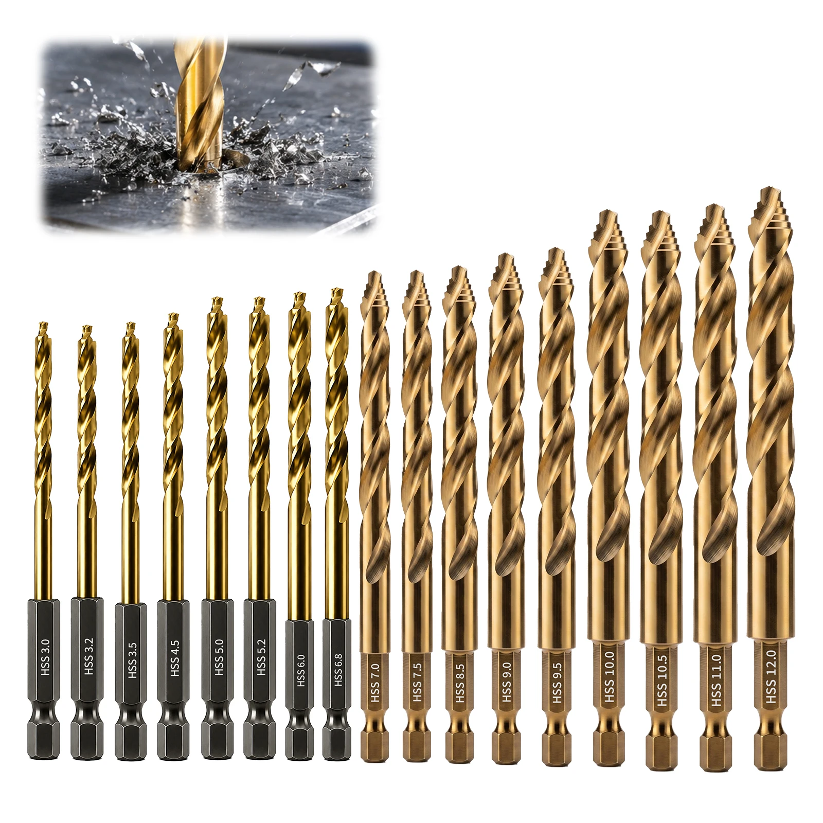 M35 Kobalt Stufenbohrer 3-12mm Sechskantschaft HSS Schnellwechsel-Bohrer für Edelstahl Eisen Aluminium Blechmetall – Detail 6