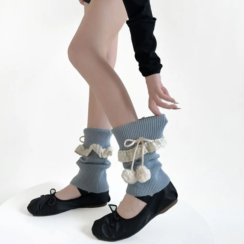 Fashion Y2K Knitted Leg Warmer JK Lolita Ruffle Winter Leg Cover Lace Up All Match Leg Warmers Women Girls Lady