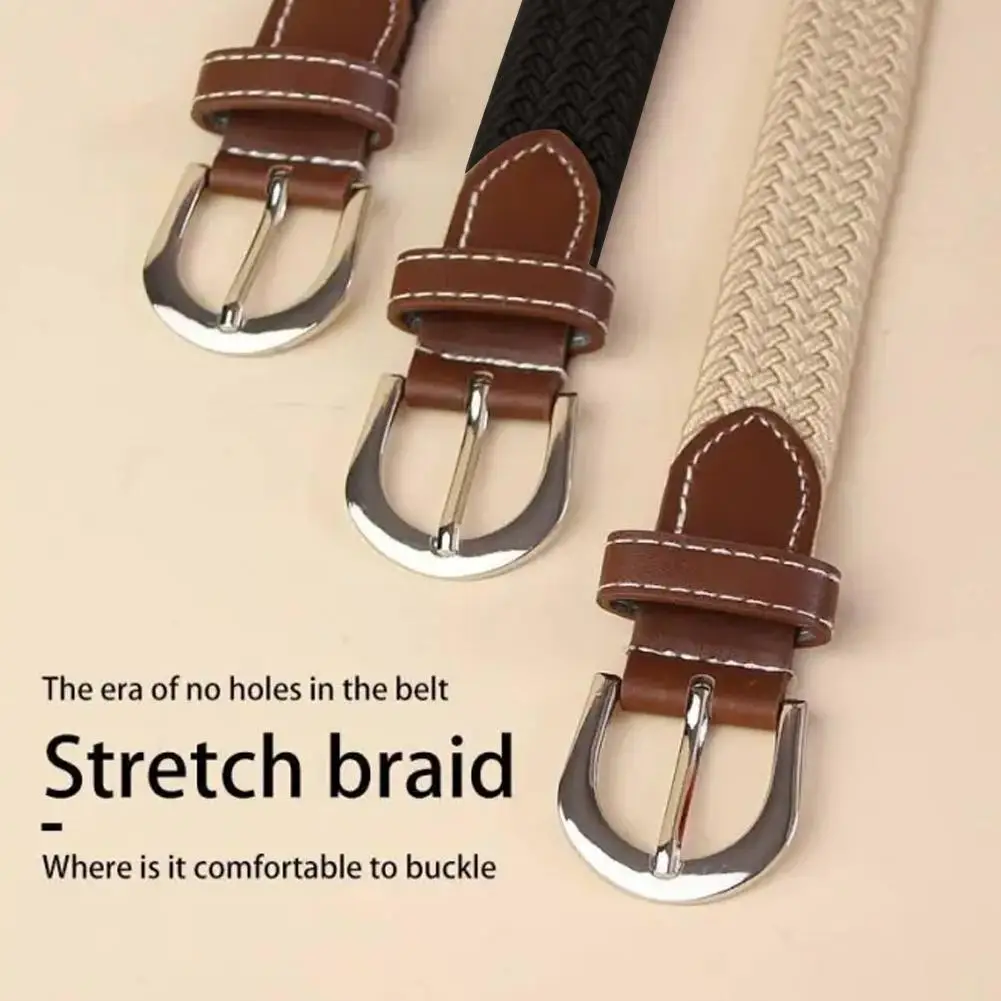 100cm Casual Knitted Pin Buckle Belt Woven Canvas Elastic Expandable Braided Stretch Belts Hole-free Belts For Women Men Jeans