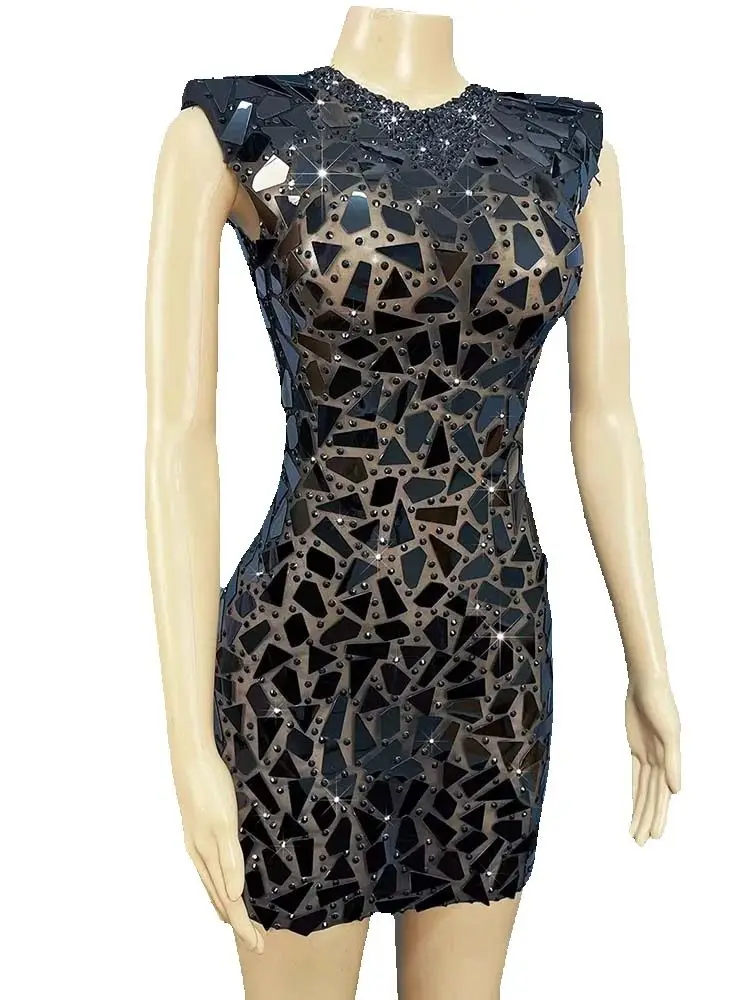 Robe élastique en maille noire, sexy, à paillettes, estampage à chaud, haute qualité, nouvelle mode, vêtements personnalisés pour femmes, 2025