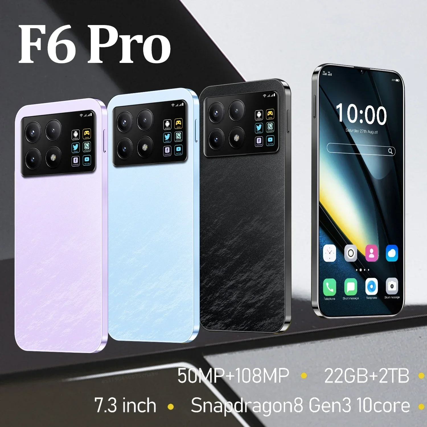 Oryginalny smartfon F6 RRO 7. 3-calowy wersja globalna 22G + 2TB Snapdragon 8 gen3 Android14 50 + 108MP 4G/5G telefon komórkowy telefon komórkowy NFC