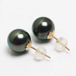 Real Sea Water Tahitain Pearl Earrings For Women,Wedding Big Pearl Earrings 18K Gold Stud Pearl Earrings Wife Anniversary Gift